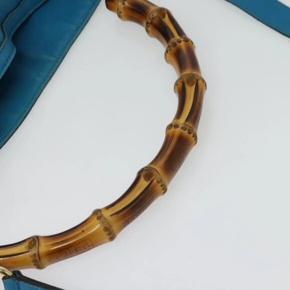 GUCCI Bamboo Hand Bag Leather 2way Blue Gold - Picture 11 of 16